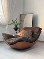 Fauteuil d'appoint contemporain à coque incurvée en chenille, avec structure en cuir robuste, pour appartement, maison, studio, café, détente