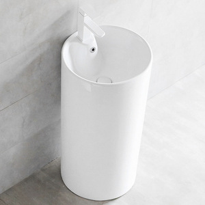 Lavabo de Pedestal de Cerámica Cuadrado de Una Pieza, Lavabo de Pie para Baño, Fácil de Limpiar - Product Image 4