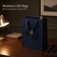 Sacs cadeaux pour petites entreprises, sacs cadeaux bleu marine personnalisés, logo doré, poignées en ruban, pour cadeaux d'entreprise, boutique de détail