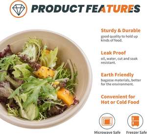 50 عبوة 32 أونصة من أوعية قصب السكر العميقة-الصديقه-الصديقه-أوعية قابلة للتحلل للاستعمال مرة واحدة للحساء والحلوى والثلج - Product Image 3