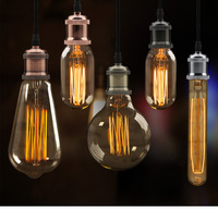 Lampe suspendue LED rétro vintage dorée en fer avec douille E27, câble de 1 mètre, angle de faisceau de 360° pour villa et entrepôt
