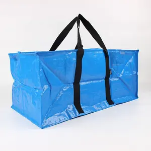 กระเป๋าเป้สะพายหลัง PP ทอเก็บของขนาดใหญ่มาก,กระเป๋าซิปยาวทอ Pp ขนาดใหญ่พิเศษ XL สีฟ้ารีไซเคิล