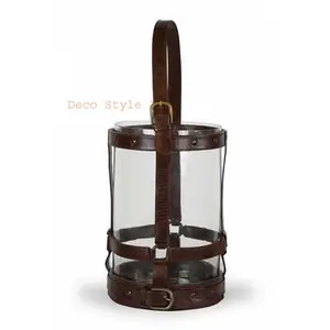 Black Leather Strap Hurricane <b>Candle</b> Holder <b>Small</b> - Product Image 1