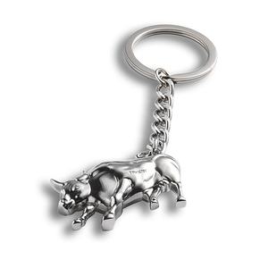 Petit porte-clés en métal argenté personnalisé, motif animal taureau, délicat et raffiné - Product Image 2