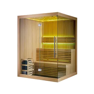 Factory supply K-7155 2-3 persons portable finish import solid wood genera salt tourmaline infrared sauna room