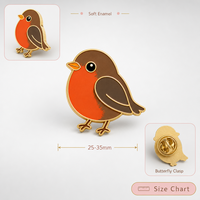Broche et épingles de revers en métal, motif Robin mignon, finition dorée printanière, émail souple personnalisé, vente en gros, usine OEM