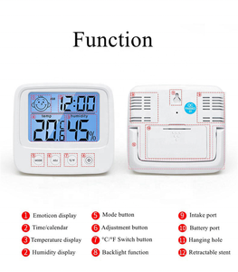 Termômetro e higrômetro digital lcd, sensor de temperatura e umidade digital lcd estação meteorológica com relógio - Product Image 4