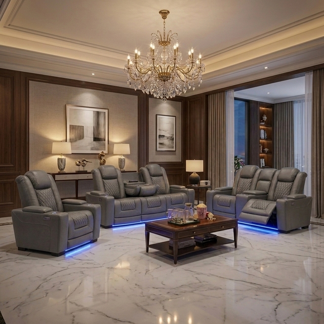 Frank Luxury Top Grade Functional Power Electric Recliner Sofa Furniture with LED for Home Theater Cinema Room