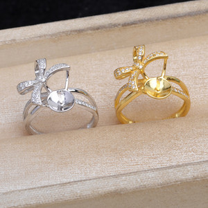 925 Silver Base DIY Accessory for Pearl Jewelry 10-12 <b>Bow</b> Ring Empty <b>Holder</b> Semi-Finished JG5891 Ring - Product Image 3