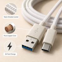 Câble USB A vers C tressé en nylon, charge rapide 3A, cuivre pur, écologique, 1m, cordon de synchronisation de données Type C pour iPhone 16, tablette Android