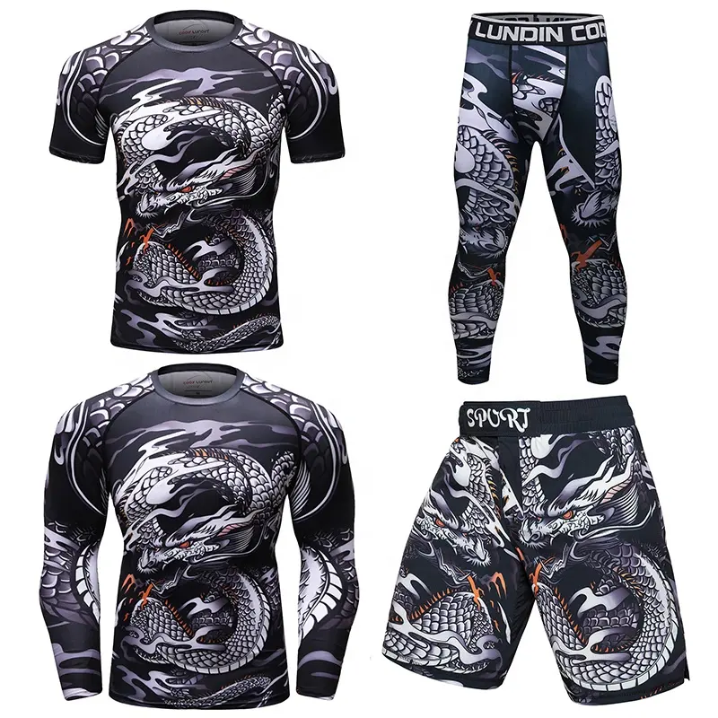 Holesale-Conjunto personalizado de 4 piezas, camiseta transpirable con pantalones cortos de boxeo, chaleco de compresión mma