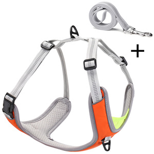 Harnais rembourré réglable et respirant pour grands chiens, sangle de poitrine réfléchissante, orange et gris - Product Image 4