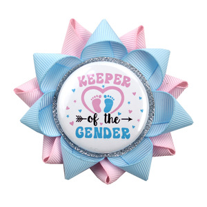 HLC Distintivo in Latta ODM per Ragazza di Compleanno, Blu Rosa, con Motivo Piedini di Bambino, con Nastro Grosgrain, Bomboniere per Feste - Product Image 6