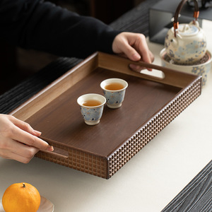 Household bamboo and wood <b>tea</b> <b>tray</b> with handle, rectangular dry brewing <b>tea</b> <b>tray</b>, suitable for <b>tea</b> room and living room storage. - Product Image 4