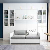 Cama Murphy Multifuncional Integrada con Sofá, Estantería y Armario para Oficina en Casa - Estructura de Madera Sólida, Diseño de Acero Plegable Invisible