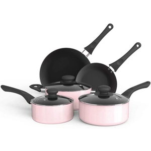 Ensemble de Casseroles Antiadhésives de Haute Qualité Rose 8 Pièces avec Couvercles en Verre pour Cuisinières à Gaz et à Induction - Product Image 1