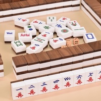 Ensemble de tuiles de mahjong vintage de luxe en bois de noyer noir massif et acrylique, sculptées à la main, grande taille, pour cadeaux et vente en gros