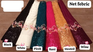 Kadınlar için ağır süslenmiş <span class=keywords><strong>Net</strong></span> Lehenga Georgette Flair gelin Partywear kutlamak tören geceleri tarzı - Product Image 4