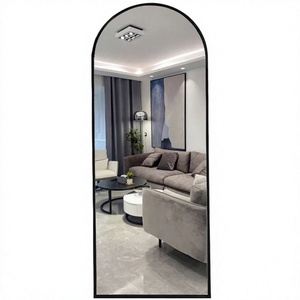 Trending Luxury Contemporary Black Arch Wrought Iron Frame 4mm Thick Glass <b>Large</b> Custom Salon Living Room <b>Floor</b> <b>Mirror</b> - Product Image 1