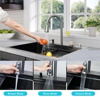 Évier de cuisine cascade en acier inoxydable avec rinceur en verre Évier de cuisine encastré avec robinet extractible à 360 ° pour la cuisine