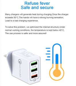 อะแดปเตอร์แปลงไฟแบบสามพอร์ต 3A QC3.0 USB ชาร์จเร็ว สำหรับโทรศัพท์มือถือแอนดรอยด์ ใช้ได้กับมาตรฐานยุโรป อเมริกา และอังกฤษ - Product Image 3
