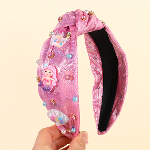 Serre-tête sirène à nœud papillon tendance été CN, en tissu scintillant avec <span class=keywords><strong>strass</strong></span>, accessoires de plage pour filles - Product Image 1