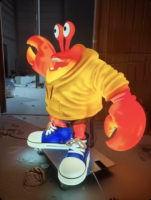 Statue de crabe sculptée en résine durable et illuminée - Taille personnalisable, modèle de dessin animé, lumières LED à économie d'énergie, usage commercial