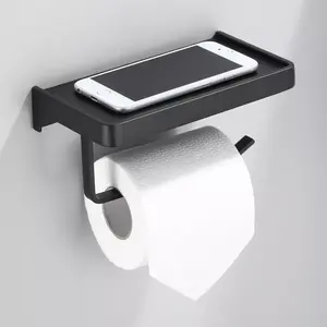 Rolhouder-portarrollos de acero inoxidable montado en la pared, portarrollos de papel higiénico negro para baño con soporte para teléfono