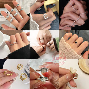 Anello da dito regolabile femmina dolce e carina coppia di studenti anello popolare bella apertura con rodio - Product Image 1