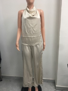 Mode féminine printemps/été, nouvelle arrivée, pantalon long sans manches à coupe décontractée, ensemble en satin 2 pièces, tendance - Product Image 4