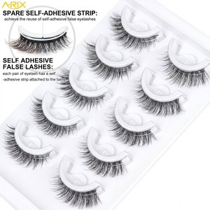 A-RIX Self-Adhesive Full Strip <b>Eyelashes</b> Reusable Handmade Synthetic Hair Black Cotton Band 5 Pairs tray Package - Product Image 4