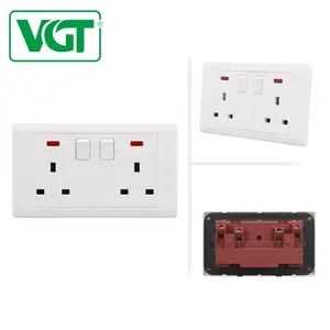 Manufacturer British Standard 13A 2 Gang Electrical Wall Switch And Socket VGT China Socket For Plug PC Electrical Accessories