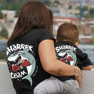 Venta al por mayor de alta calidad personalizado a juego padre-hijo familia para tiburón impreso Camiseta 100% algodón de moda papá mamá niños - Product Image 6