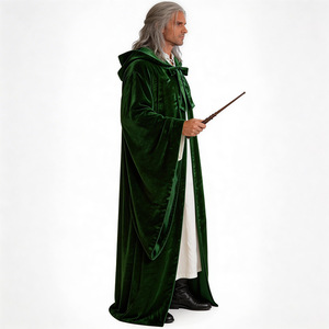 Manteau long en velours suédé à capuche pour fête d'Halloween, vampire, sorcière, sans doublure, CRHO-023 - Product Image 6