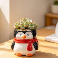 Pot de plante en céramique en forme de pingouin de dessin animé, mini-jardinière pour plantes succulentes et cactus pour la décoration de la maison, du bureau ou de la table