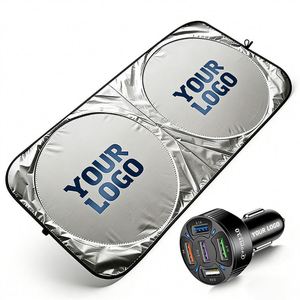 Pare-soleil de voiture personnalisé avec logo, idéal pour l'été, promotionnel, avec ruban isolant thermique argenté - Product Image 1