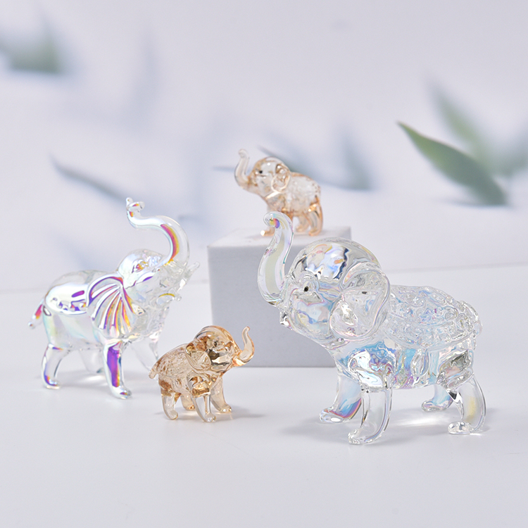 Escultura de animal soprada à mão para decoração de mesa, estatueta de vidro de cristal personalizada de elefante, UE