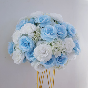 Boule de fleurs artificielles bleues personnalisables, roses en soie blanches, 50 cm, 60 cm, arrangement, grands centres de table et décorations de table pour mariage - Product Image 2
