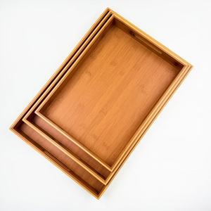 Plateau de service rectangulaire en bambou 35.5x25.5x5cm 40x28x5cm 45x30.5x5cm – Ensemble de plateaux pour le thé, le petit-déjeuner et les fruits à usage domestique - Product Image 1