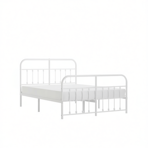 Struttura letto matrimoniale in acciaio bianco con box spring, design minimalista, mobili per camera da letto - Product Image 1