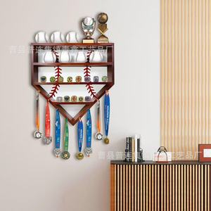 Wooden Baseball Display Rack Three Layer Wall Mounted Medal Shelf Custom Size Storage for <b>Trophies</b> Rings Souvenirs - Product Image 2