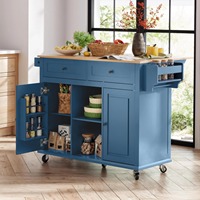Îlot de cuisine sur roulettes en MDF écologique de style farmhouse, grande capacité, avec étagère à épices et armoire de cuisine à tiroirs