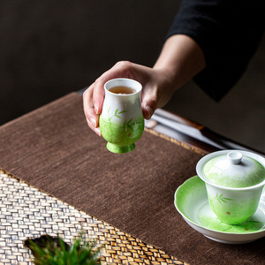 Hand Painted Green Bamboo Ceramic <b>Teacup</b> Porcelain Kung Fu Tea Cup Single Master Cup For Chinese Tea Ceremony Gift - Product Image 3