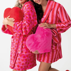 Vestaglia da donna a righe in <span class=keywords><strong>pile</strong></span> con stampa sfocata a manica lunga graziosa felpata calda con tasca con colletto a scialle natalizio accappatoio - Product Image 3