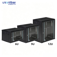 Armoire de serveur 12U, protection IP20, rack télécom FTTX 4U à 42U, verrouillable, en acier laminé à froid noir, armoire réseau au sol