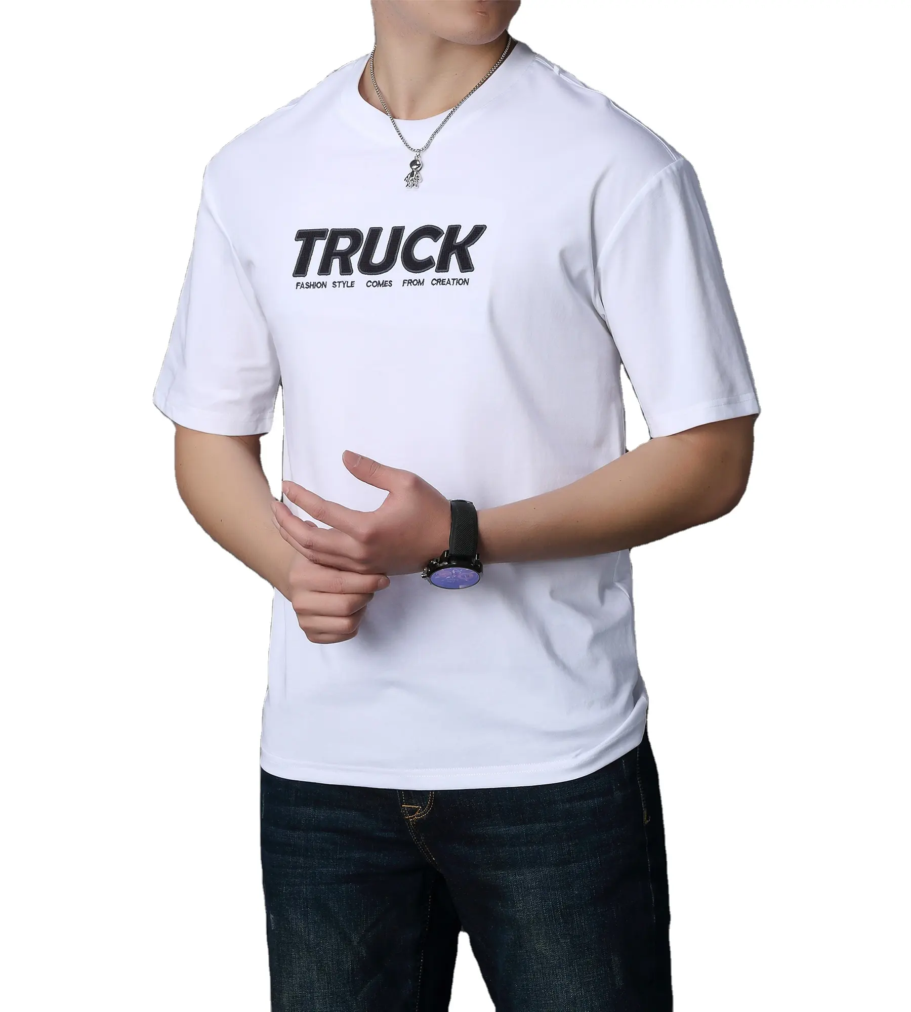 G-SDQL-Camiseta con estampado de logotipo con Collar para hombre, ropa de calle, Hip Hop, tela de algodón de LICRA blanca, Verano
