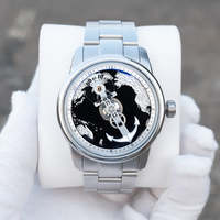 Montre mécanique de luxe OEM personnalisée avec boîtier en acier or rose, bracelet squelette ancre, heures errantes et carte du monde en cuir – Fabricants