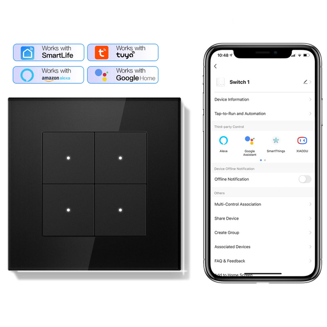 ABUK Quick Wiring Tuya Electric Touch Light Zigbee Alexa Google Home Voice Control Wifi Click Reset Button Wall Smart Switches