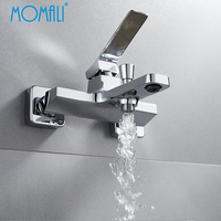 Robinet de douche et de baignoire Momali en laiton chromé à poignée unique, style contemporain, avec cartouche céramique polie, effet pluie
