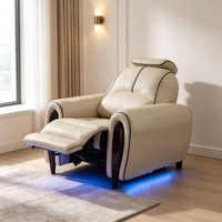 Fauteuil inclinable électrique en cuir crème pour home cinéma, siège VIP avec éclairage d'ambiance LED pour salle multimédia
